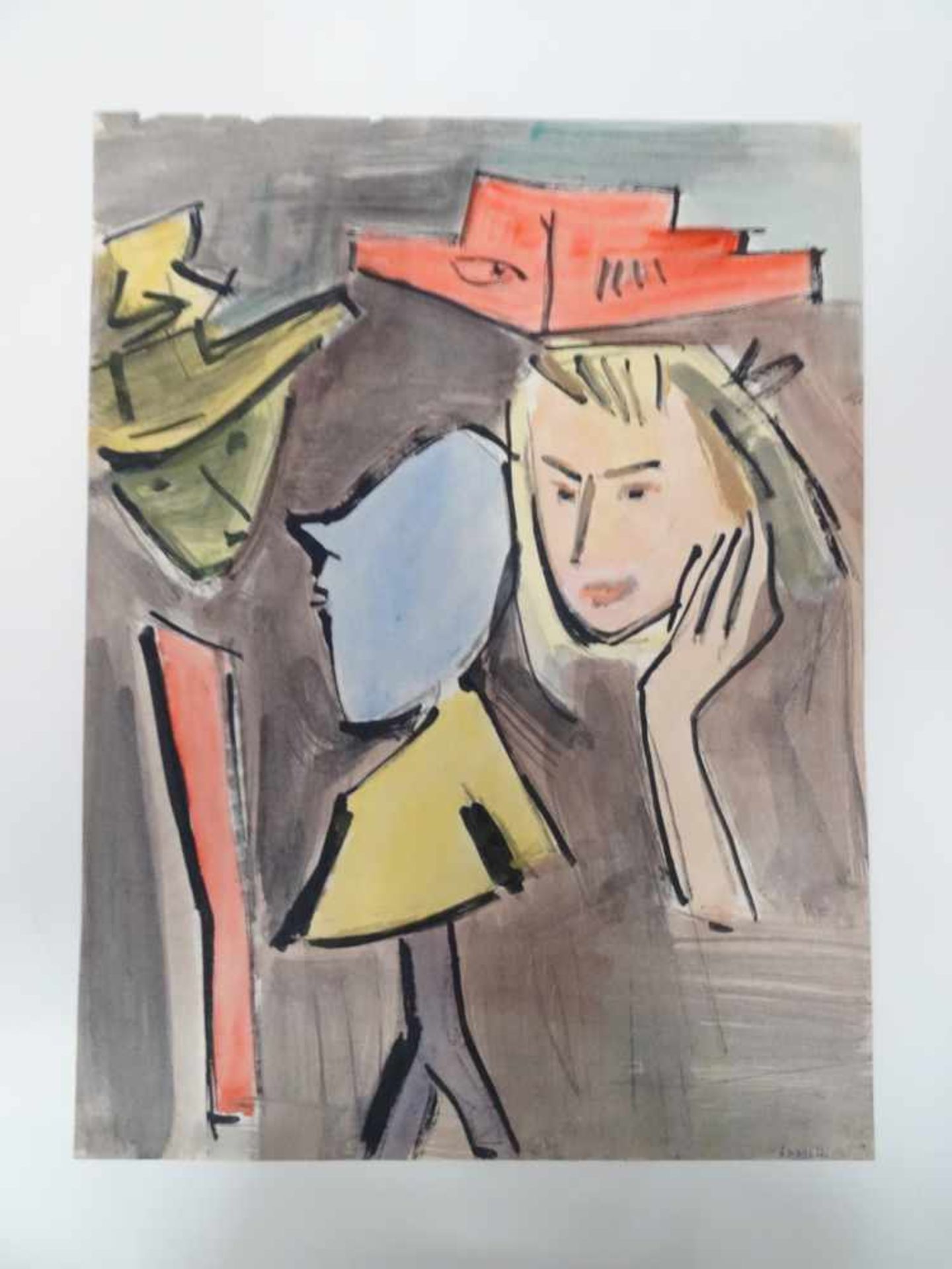 Blondes Mädchen in Gedanken. Alfonso Amorelli (1898 - Palermo - 1969). Aquarell auf Papier, unten