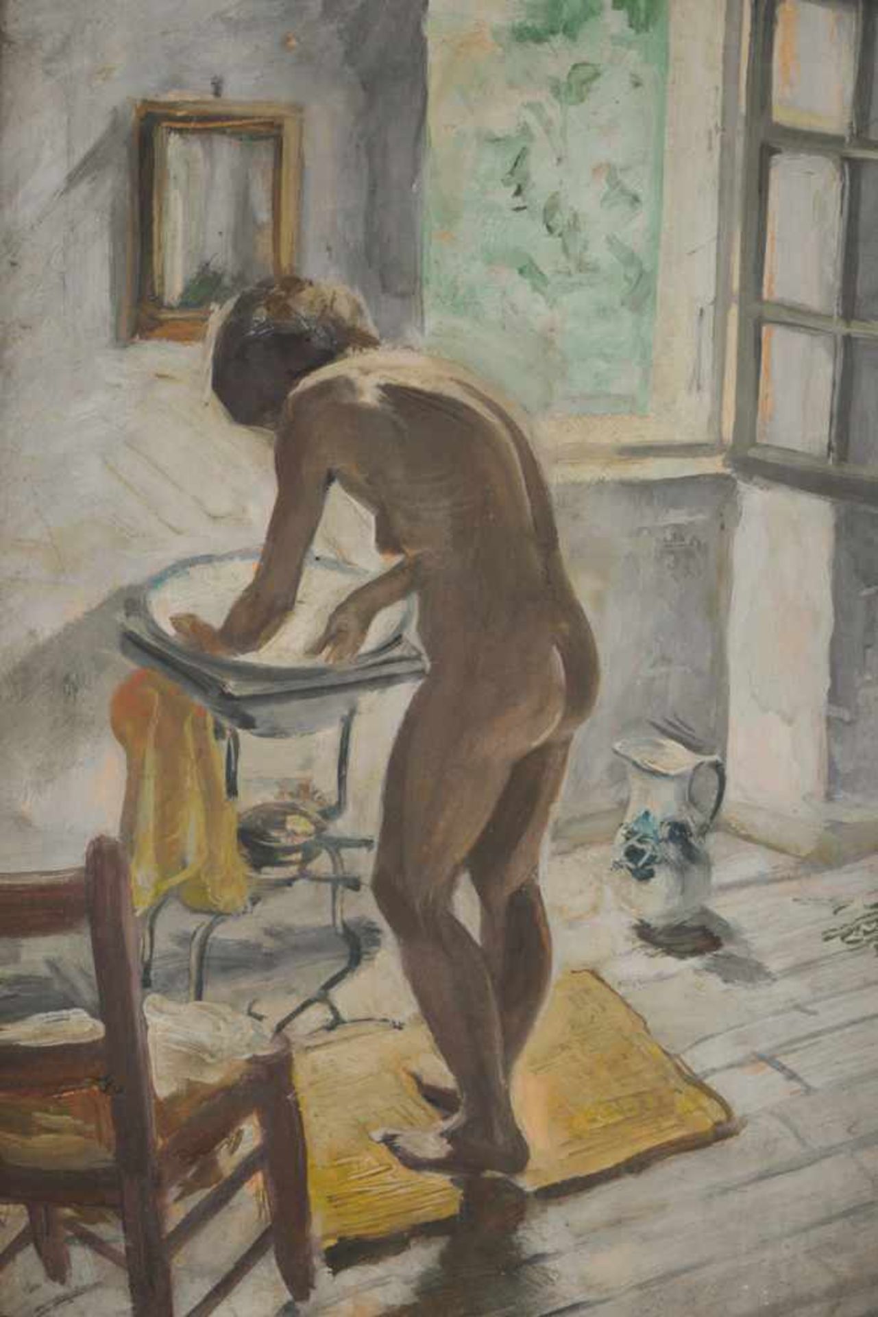 Weiblicher Akt bei der Morgentoilette. August Garbe (Niedersächsischer Kunstmaler, Akademie der - Bild 2 aus 7