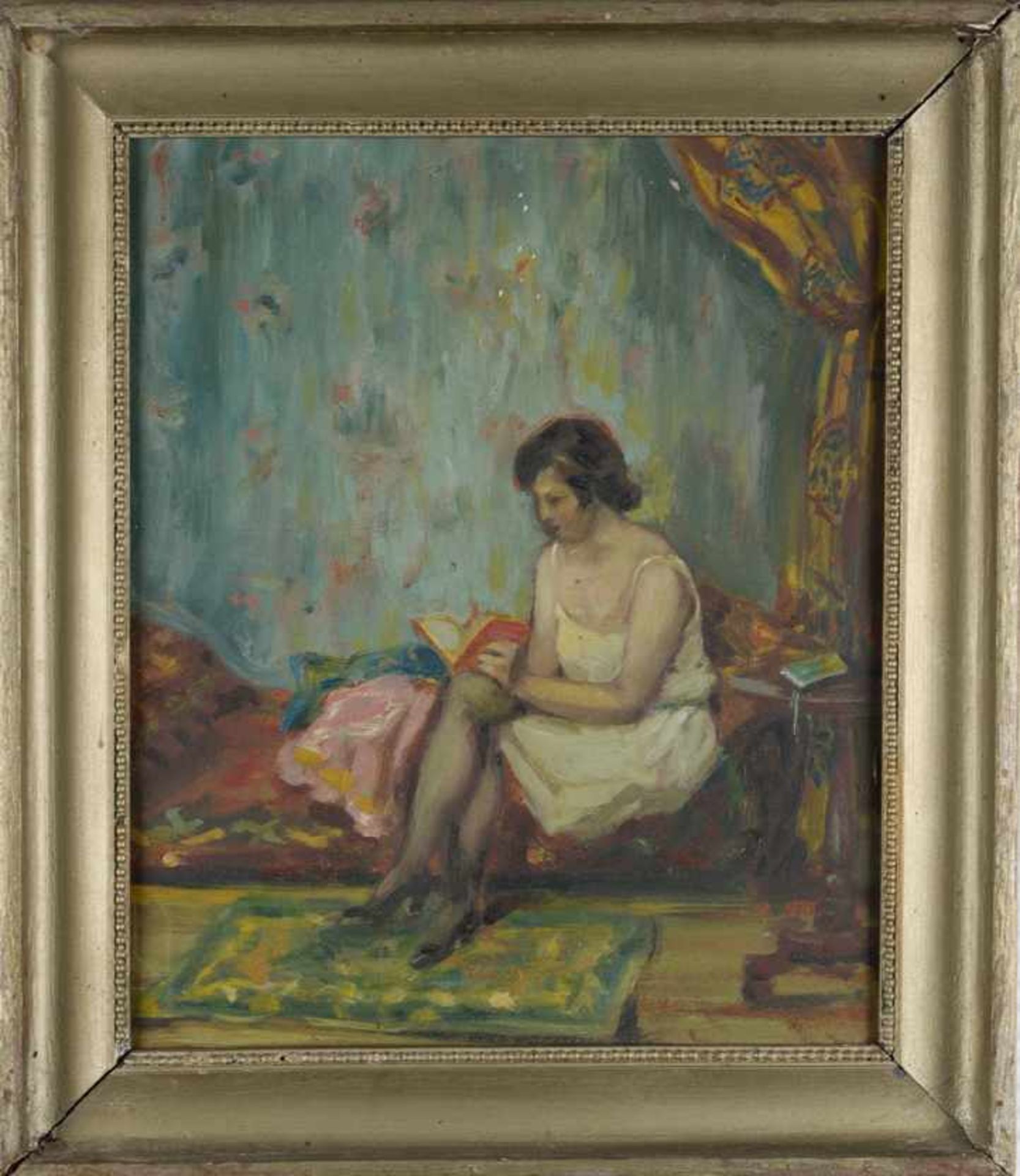 Junge Frau auf Chaiselongue. August Garbe (Niedersächsischer Kunstmaler, Akademie der bildenden