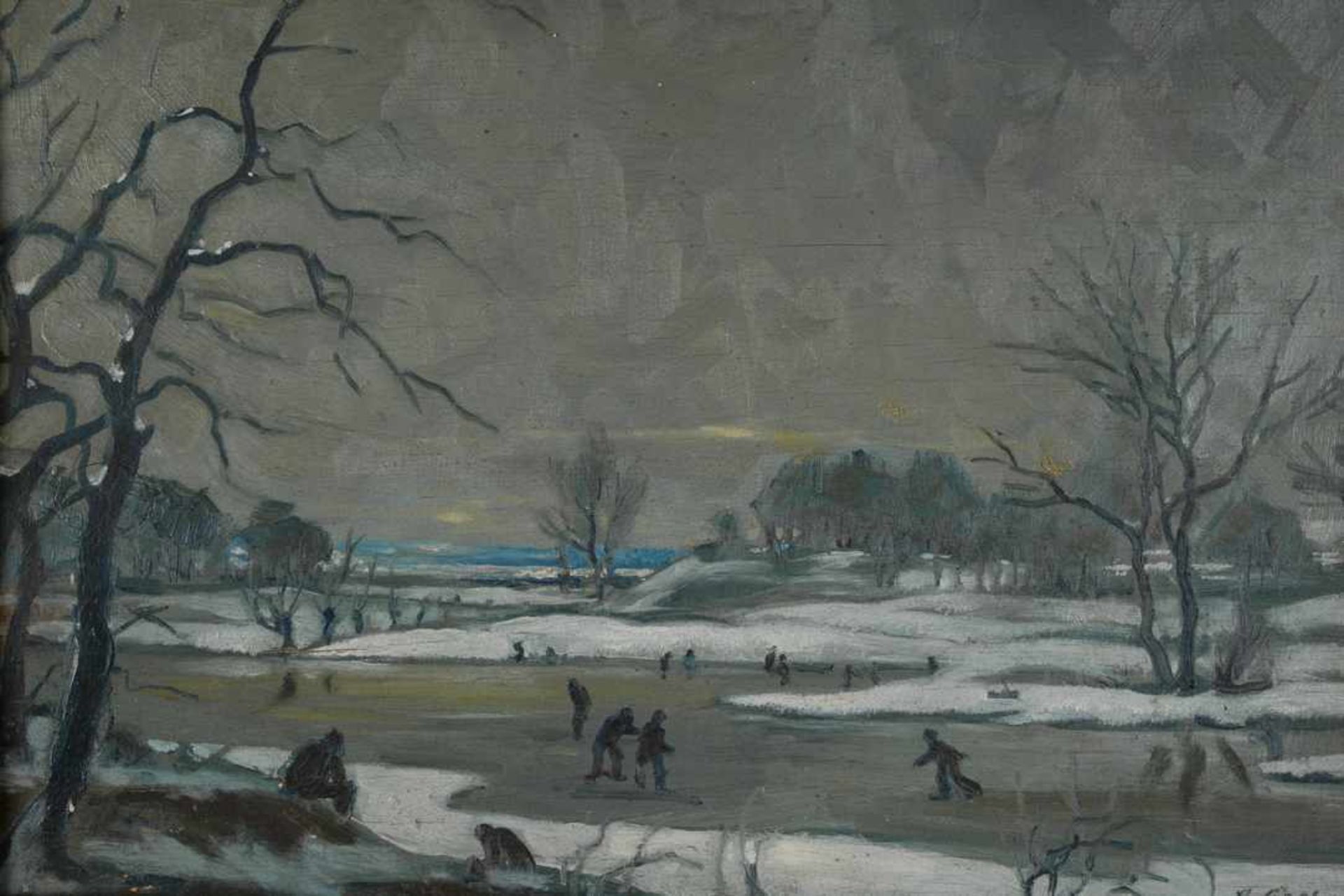 Winterlandschaft mit Schlittschuhläufern. August Garbe (Niedersächsischer Kunstmaler, Akademie der - Bild 5 aus 7