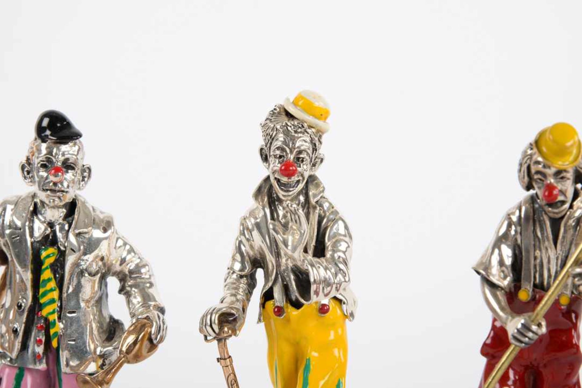 4 vollplastische Clowns. Italien, teils Sterlingsilber punziert, emailliert bemalt. Höhe von 9 bis - Bild 17 aus 19