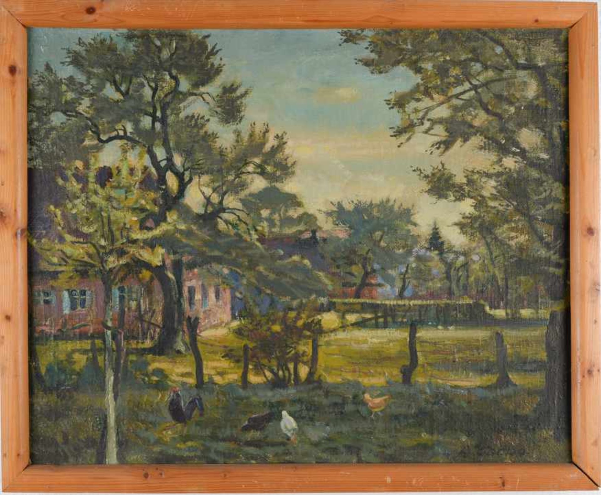 Gehöft, wohl bei Isernhagen, mit Hühnern. August Garbe (Niedersächsischer Kunstmaler, Akademie der - Bild 6 aus 11