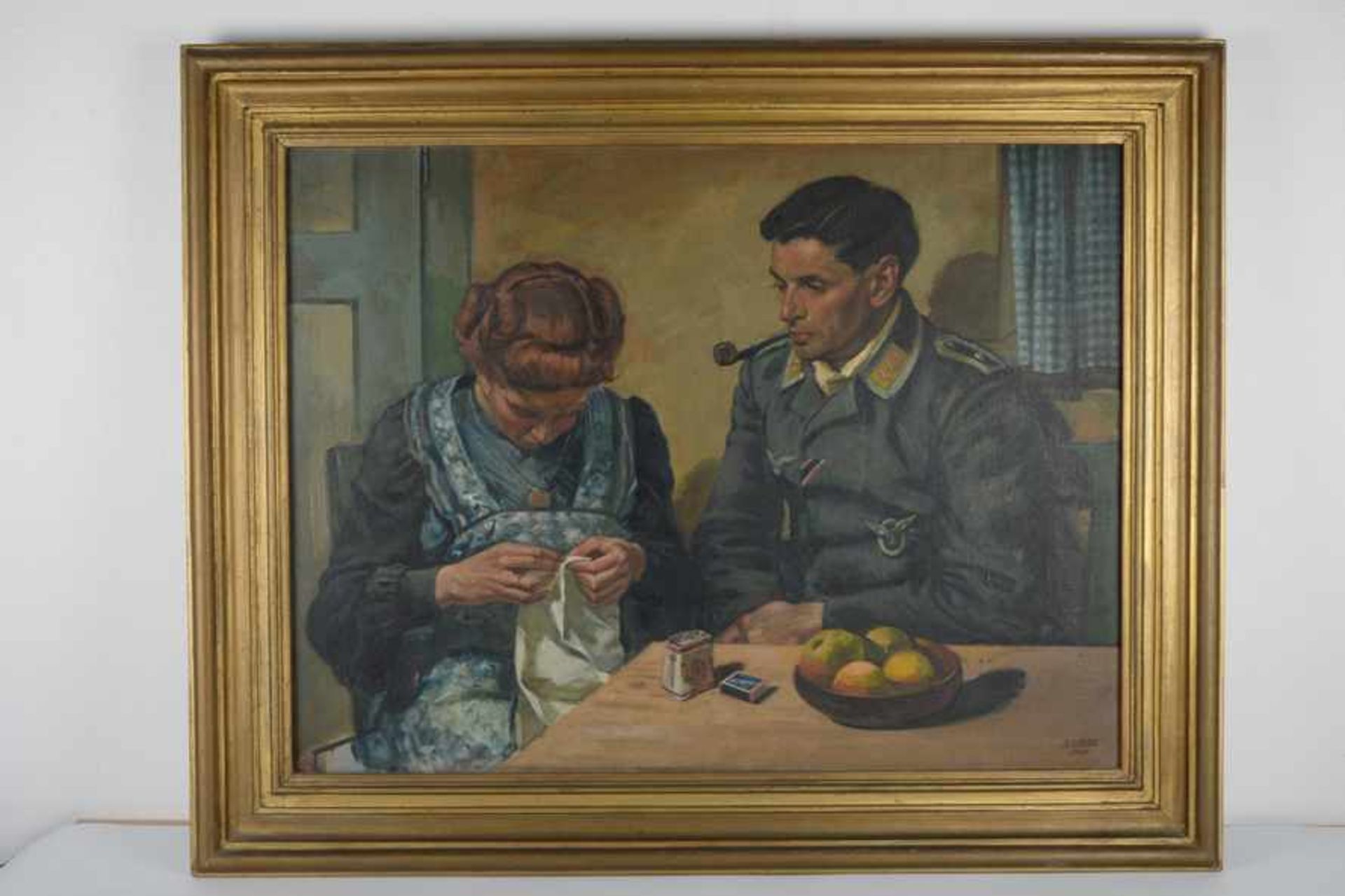 Dekorierter Fliegersoldat mit Ehefrau. August Garbe (Niedersächsischer Kunstmaler, Akademie der