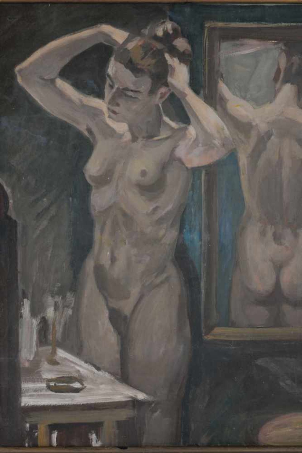 Weiblicher Akt vor dem Spiegel. August Garbe (Niedersächsischer Kunstmaler, Akademie der bildenden - Image 5 of 7