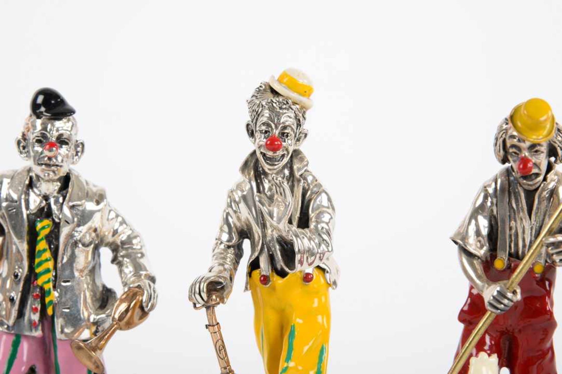 4 vollplastische Clowns. Italien, teils Sterlingsilber punziert, emailliert bemalt. Höhe von 9 bis - Bild 6 aus 19