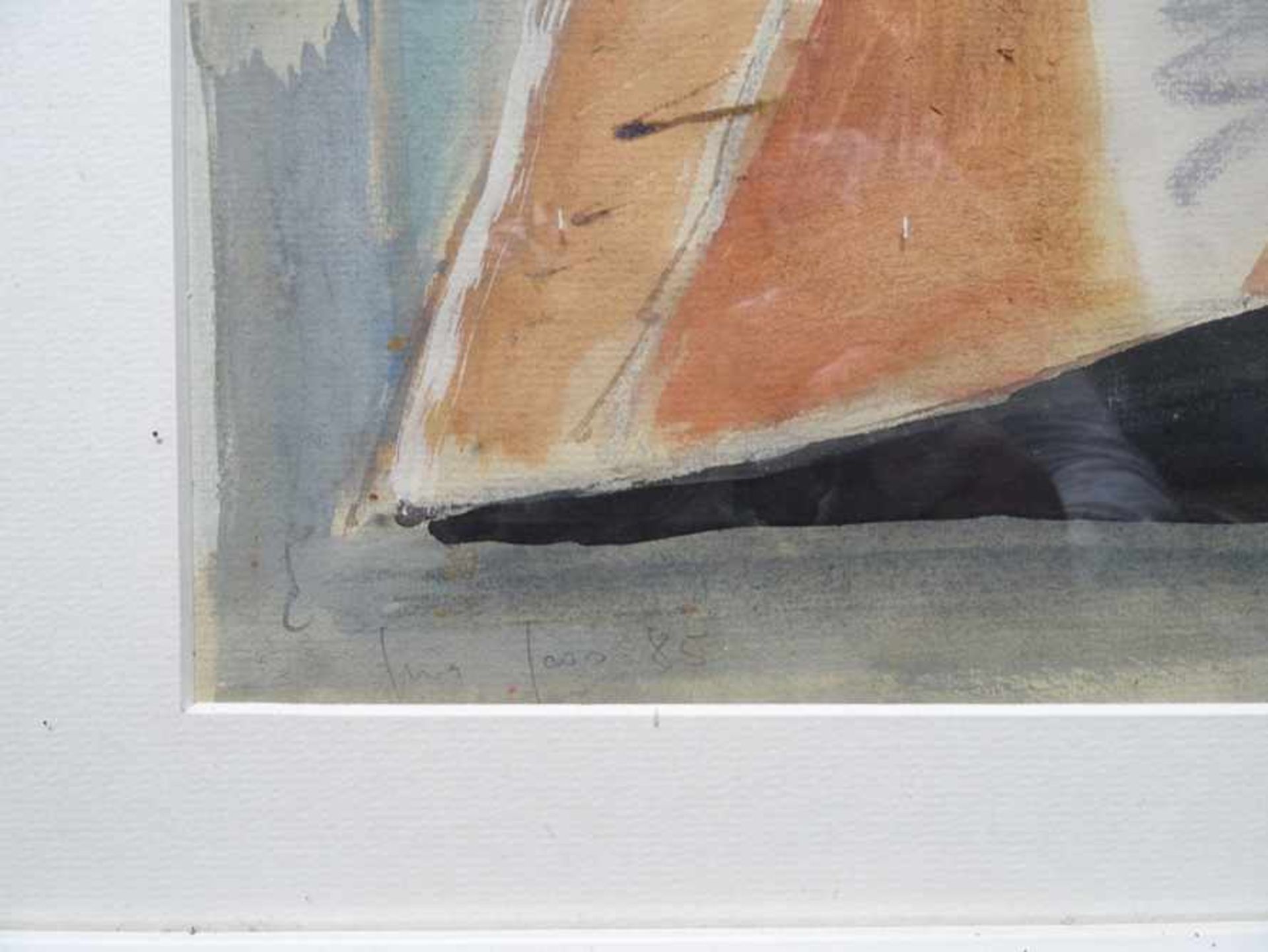 Abstrahierte Landschaft. Modernes Aquarell. Ungedeutet signiert, datiert 1985, passende Rahmung. - Image 3 of 3