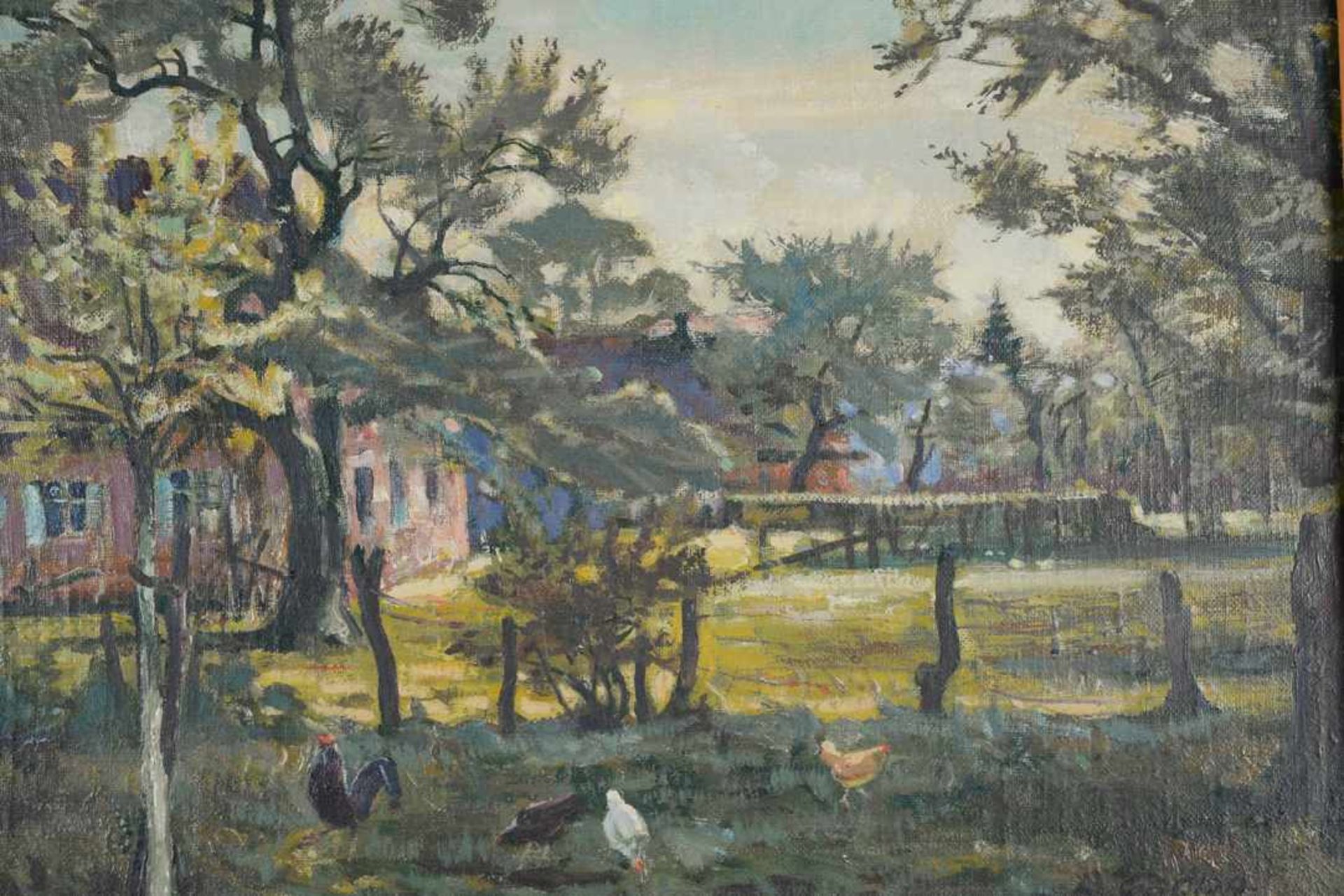 Gehöft, wohl bei Isernhagen, mit Hühnern. August Garbe (Niedersächsischer Kunstmaler, Akademie der - Bild 7 aus 11