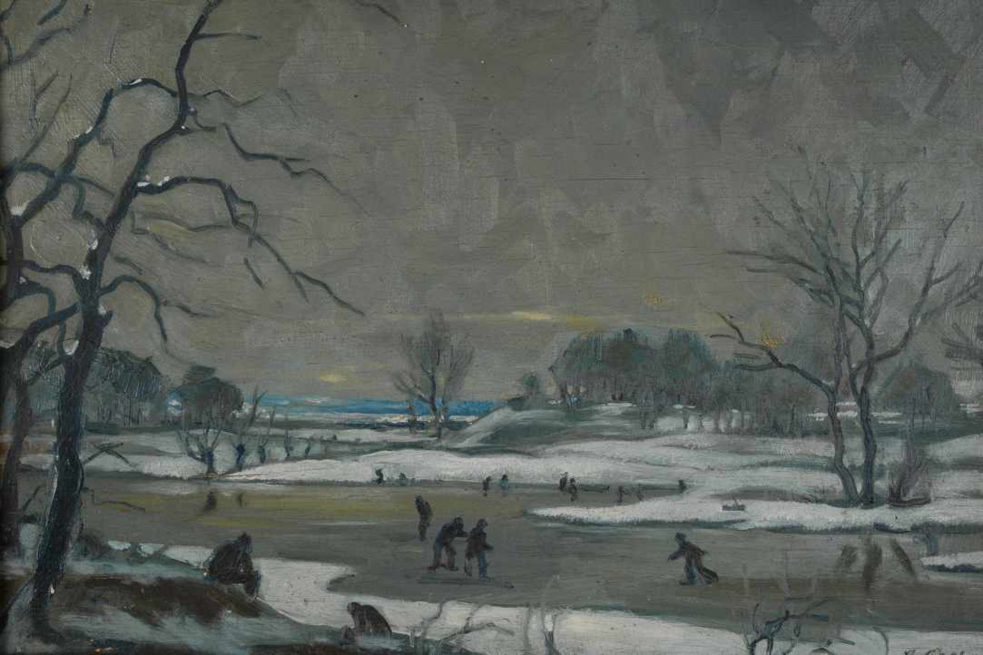 Winterlandschaft mit Schlittschuhläufern. August Garbe (Niedersächsischer Kunstmaler, Akademie der - Image 2 of 7