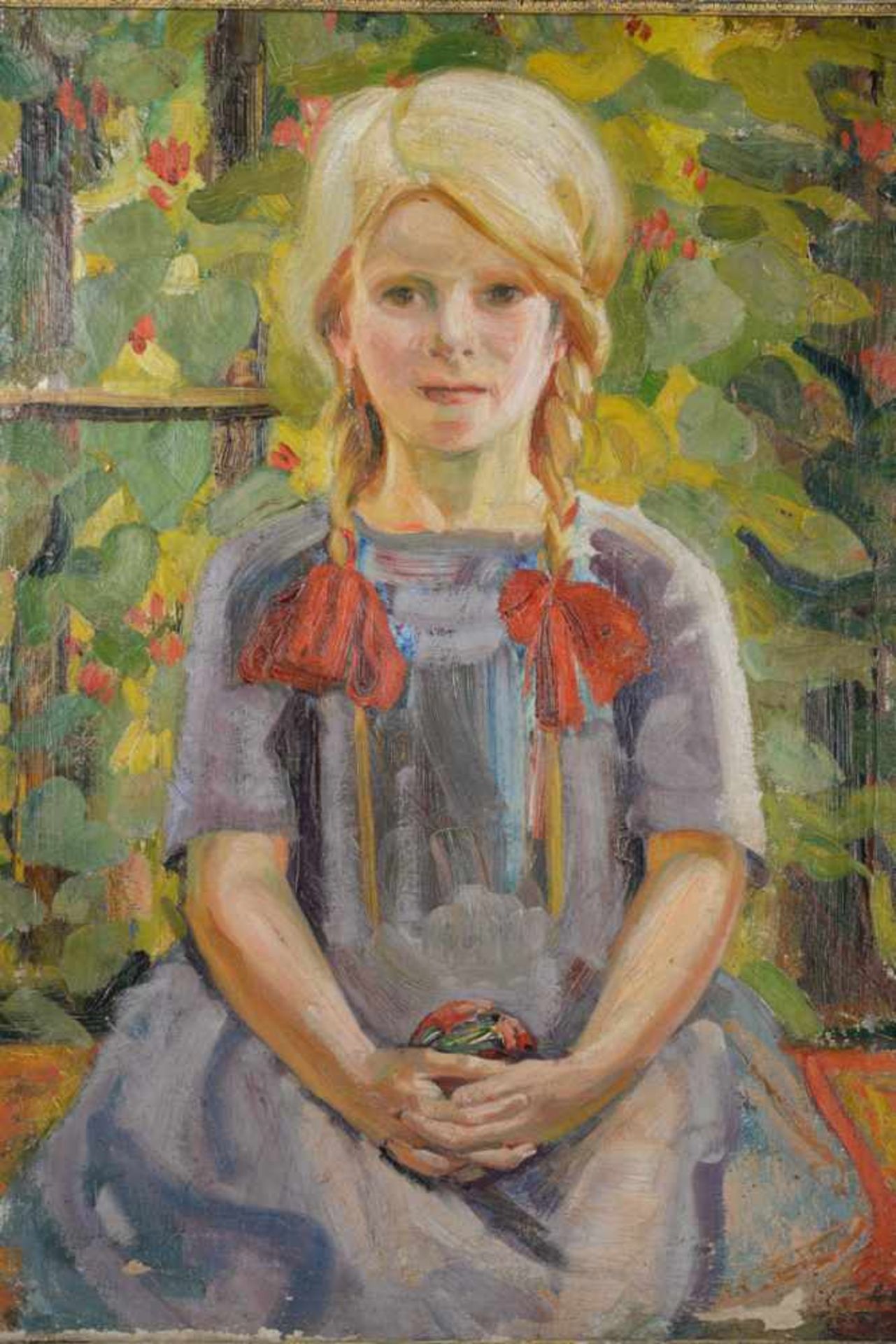 Kind im Garten, Blondes Mädchen. August Garbe (Niedersächsischer Kunstmaler, Akademie der - Bild 7 aus 10