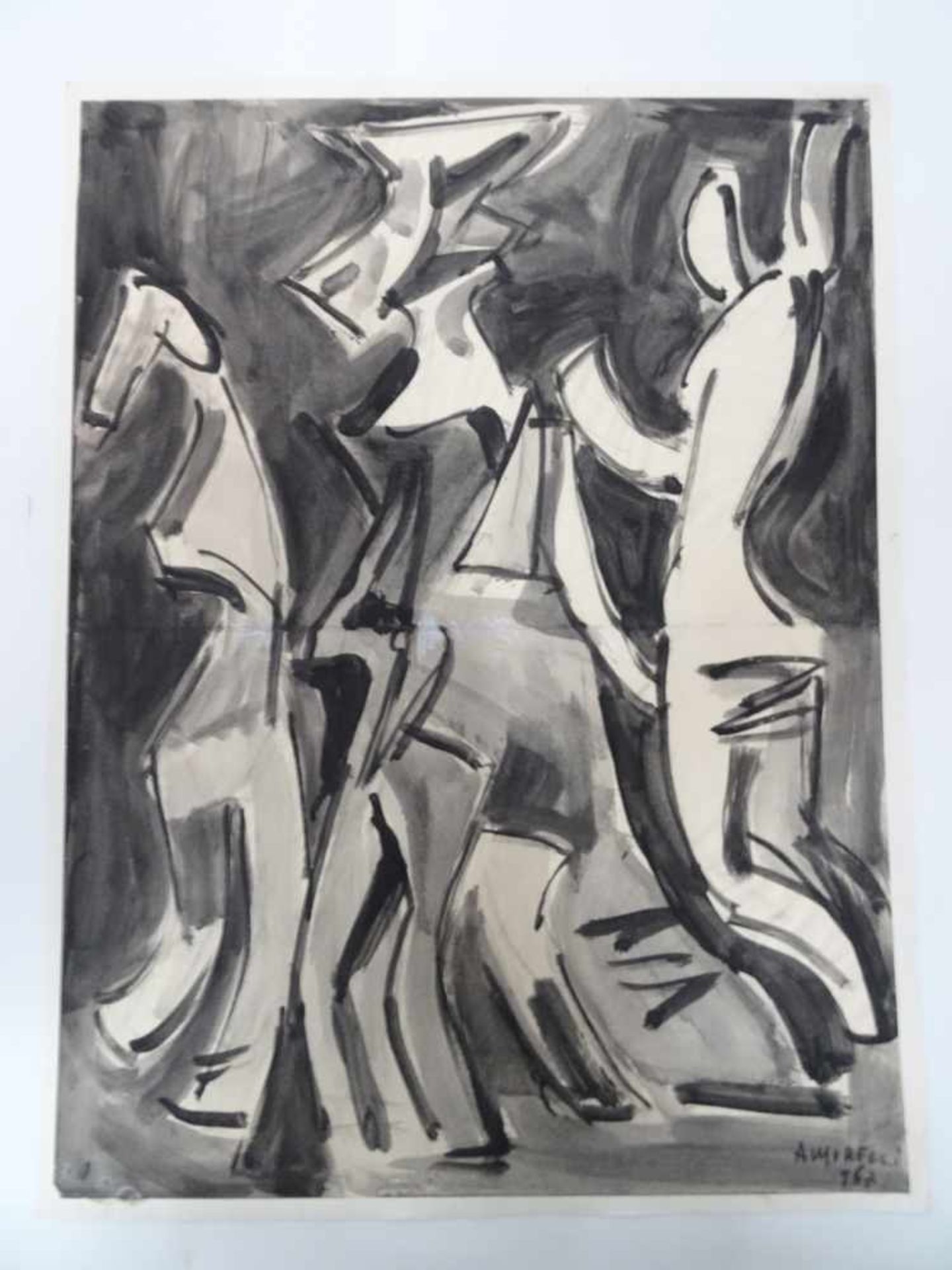 Abstrakte Personen in Schwarz-Weiß. Alfonso Amorelli (1898 - Palermo - 1969). Aquarell auf Papier,