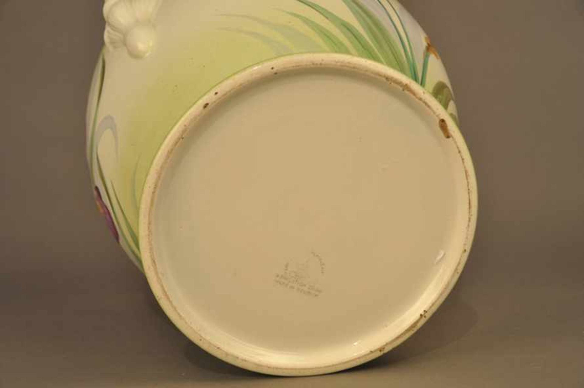 Jugendstil-Cachepot. Nimy, Belgien. Fayence / Keramik, Bodenmarke Unterglasur. Höhe ca. 21,5 cm, - Bild 3 aus 5