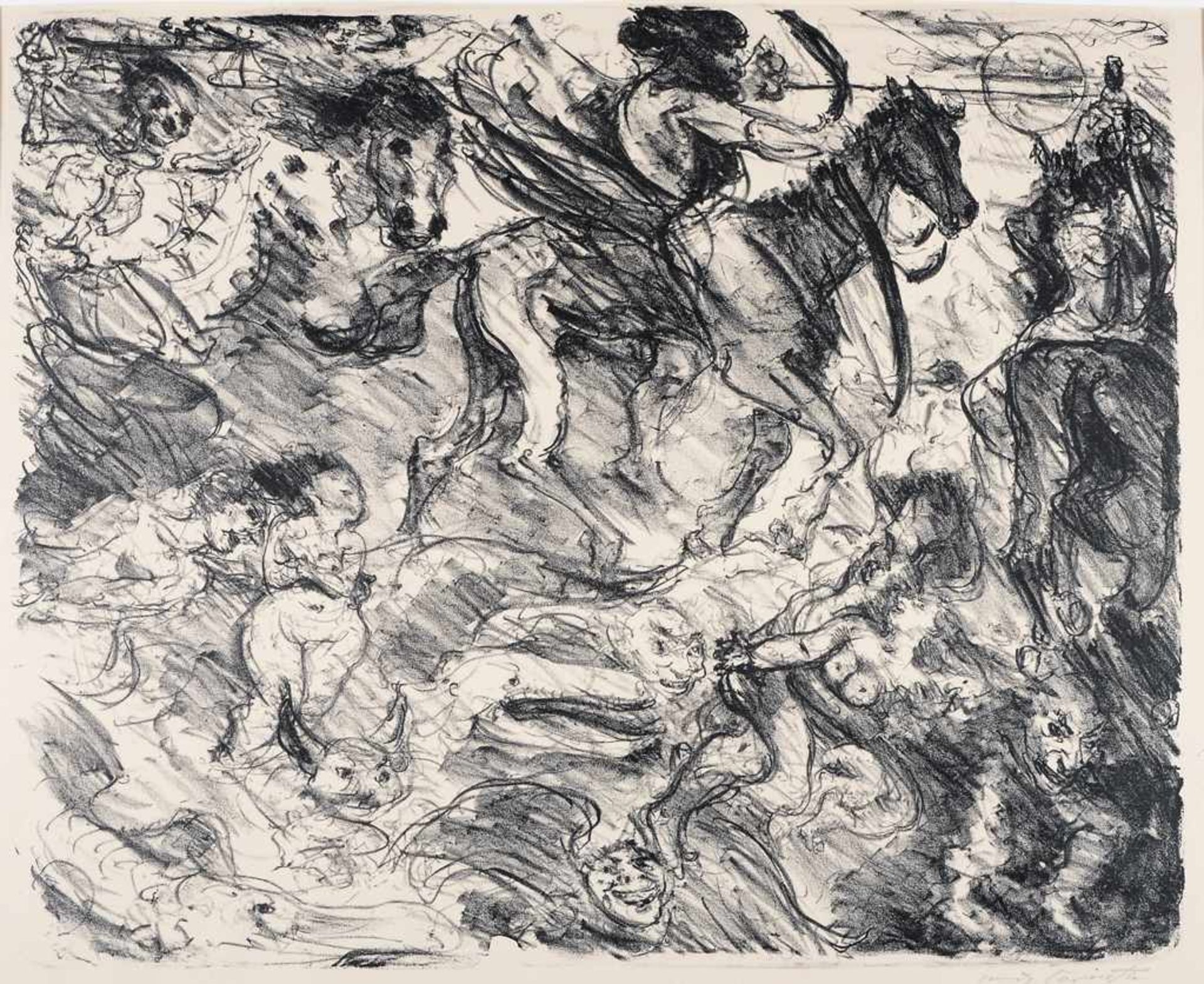 Wilde Szene mit Akten, Dämonen und Krieger. Lithographie. Lovis Corinth (21.07.1858 Tapiau - 17.07. - Bild 2 aus 5