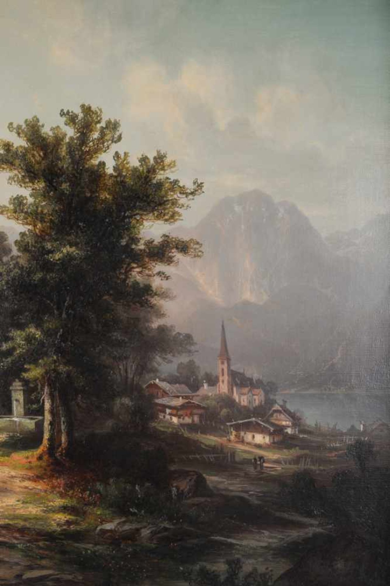Romantische Landschaft, signiert J. August. Öl auf Leinwand, Datierung um 1870, unten links - Bild 3 aus 7