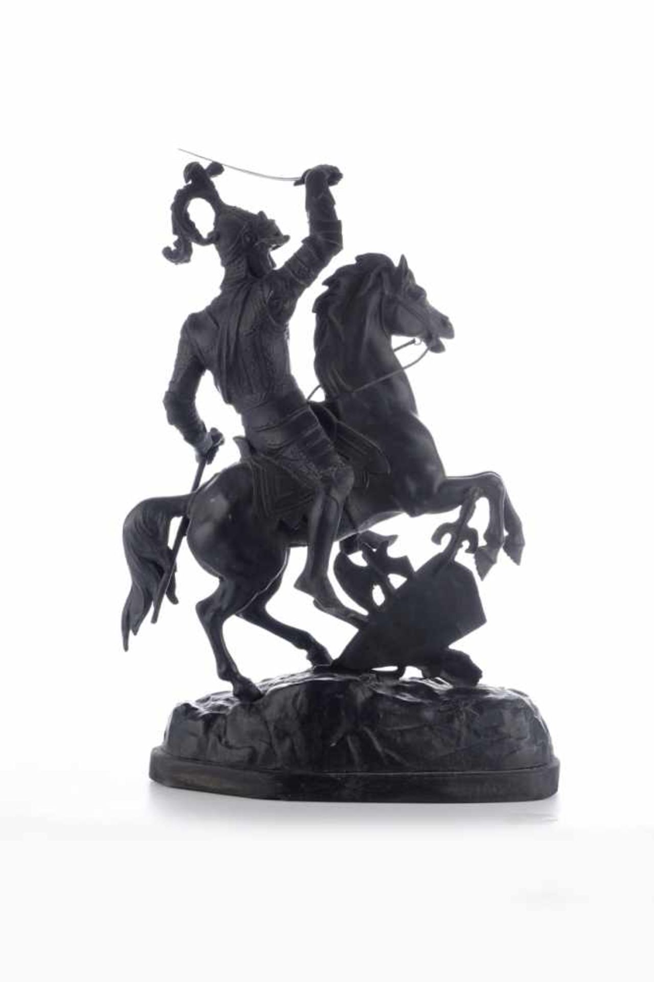 Kämpfende Ritter zu Pferde.Antike Skulpturen, Gegenstücke um 1880, Zinkguss geschwärzt. - Bild 5 aus 8