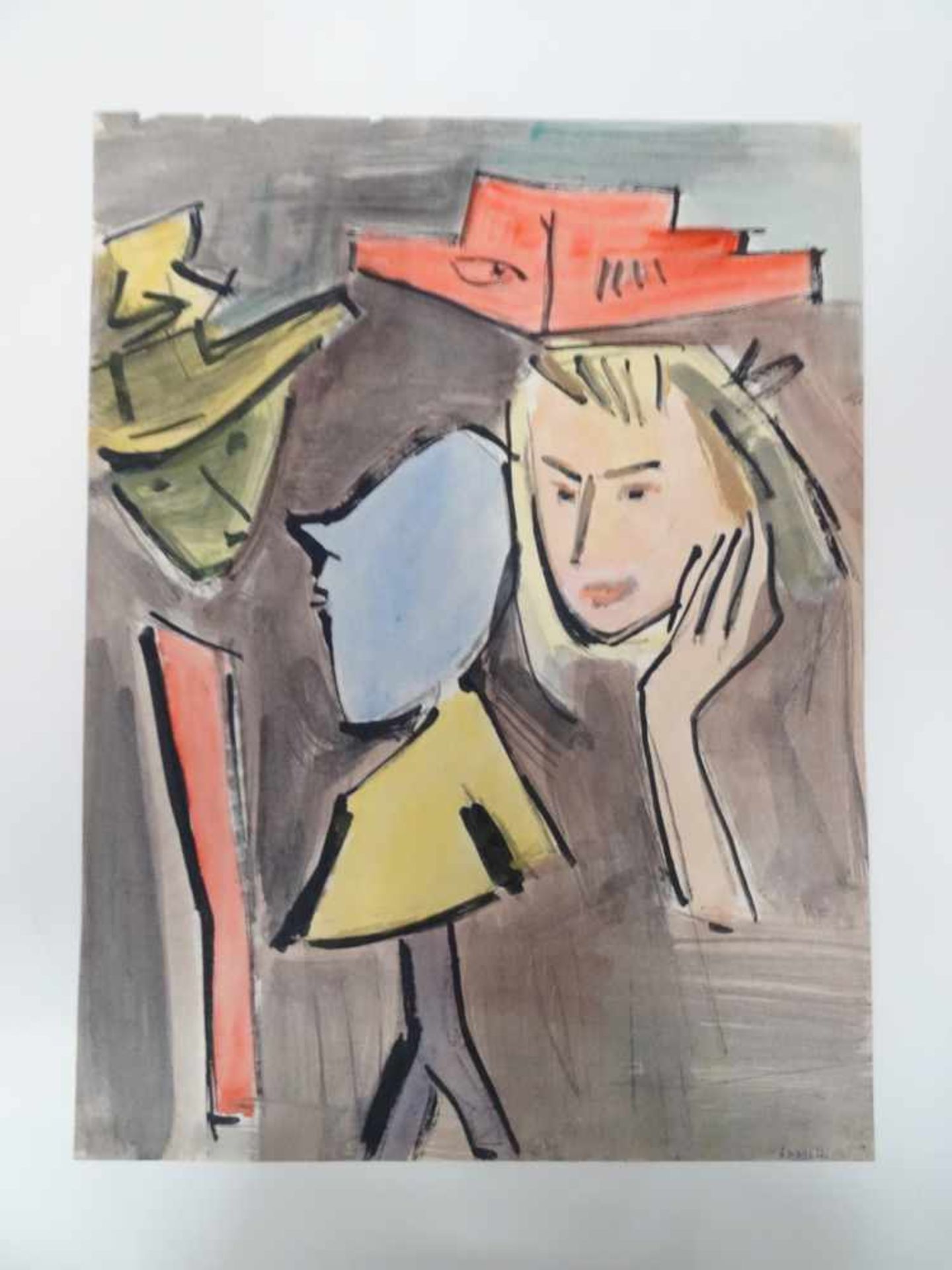 Blondes Mädchen in Gedanken.Alfonso Amorelli (1898 - Palermo - 1969). Aquarell auf Papier, unten