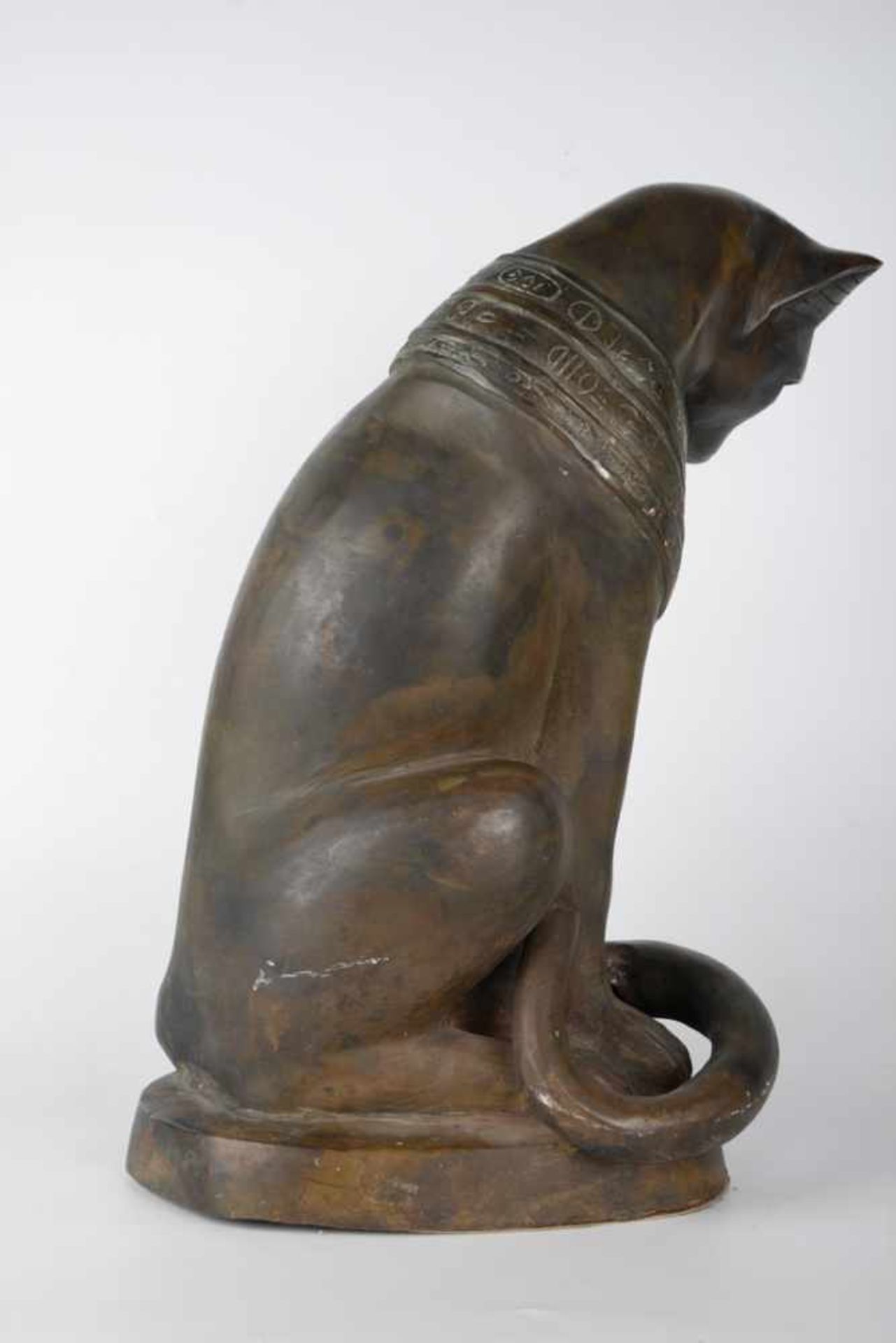 Ägyptische Katze. Ältere Museumsreplik.Bronze, dunkel patiniert. Höhe ca. 48 cm, Stand 26,5 x 21 - Bild 5 aus 7