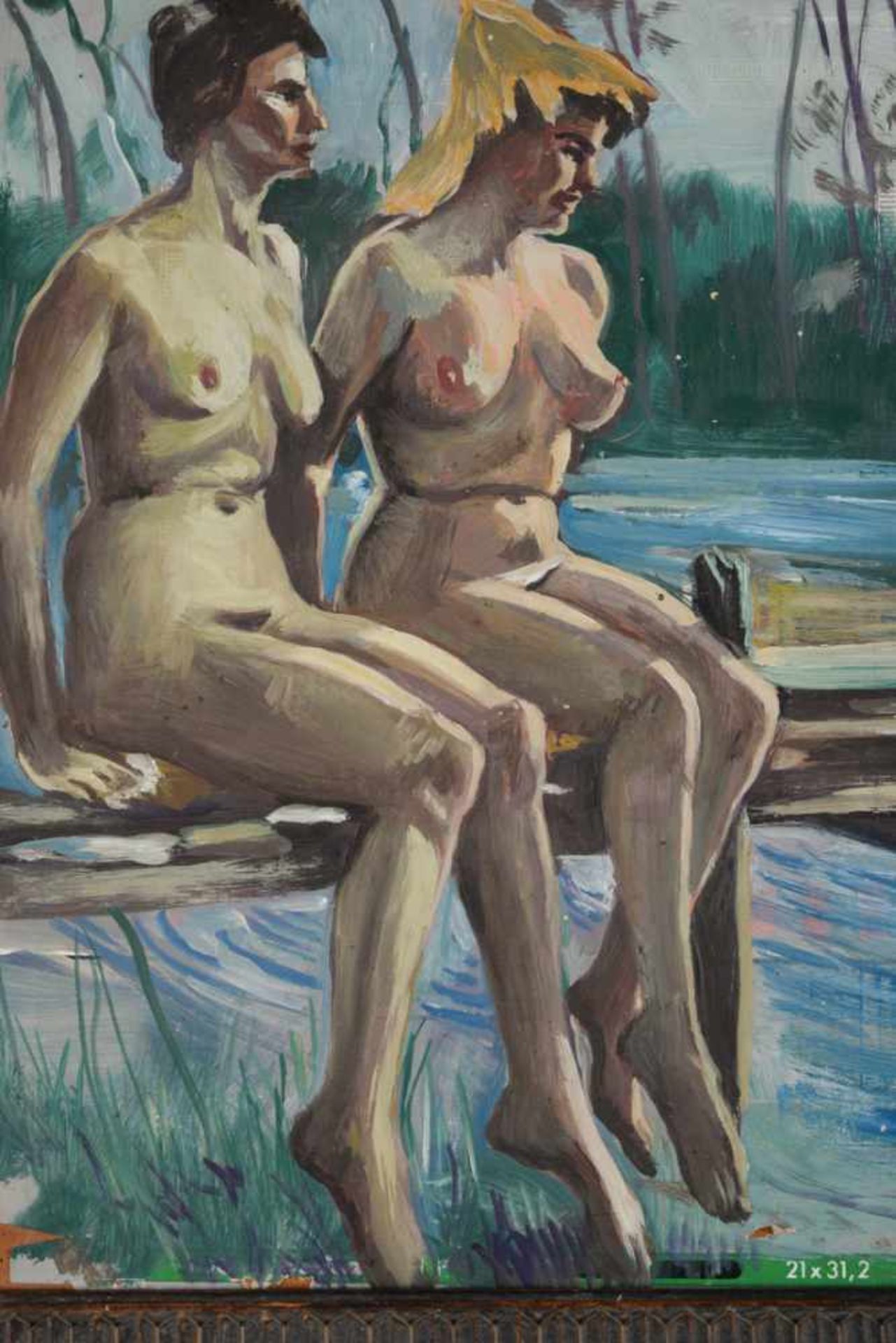 2 sitzende weibliche Akte am Wasser.August Garbe (Niedersächsischer Kunstmaler, Akademie der - Bild 5 aus 7