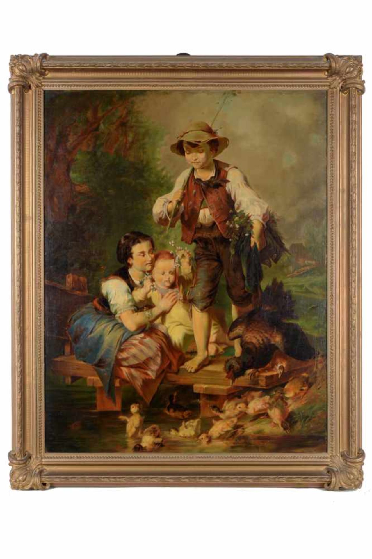 Vielfigurige Genreszene.Ölgemälde in Art Ferdinand Georg Waldmüller. 19. Jahrhundert, unsigniert,