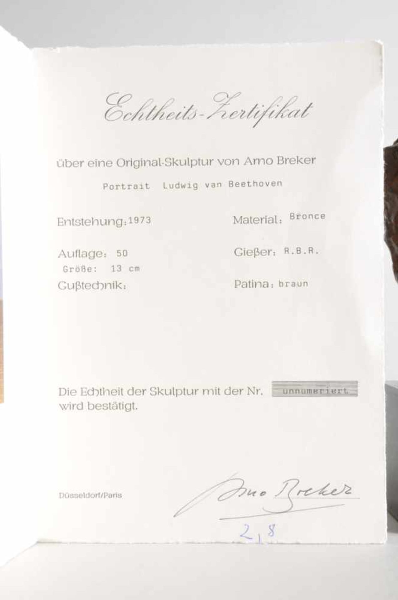 Ludwig van Beethoven. Bronzebüste.Arno Breker (19.07.1900 Elberfeld - 13.02.1991 Düsseldorf). Bronze - Bild 5 aus 6