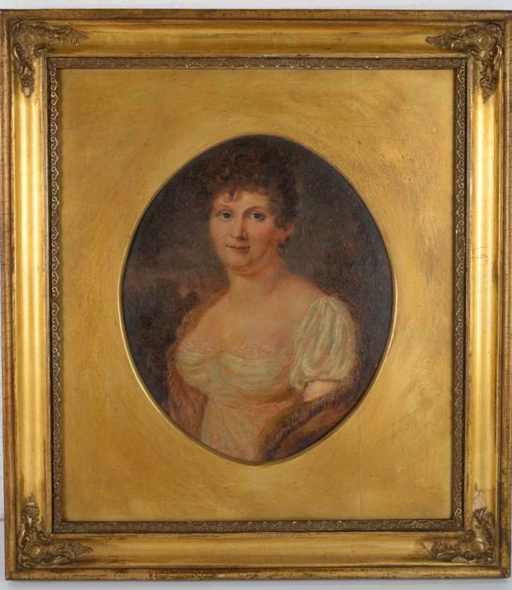 Brustporträt einer Dame mit Ohrring, wohl englisch.Öl auf Malplatte, Datierung um 1900,