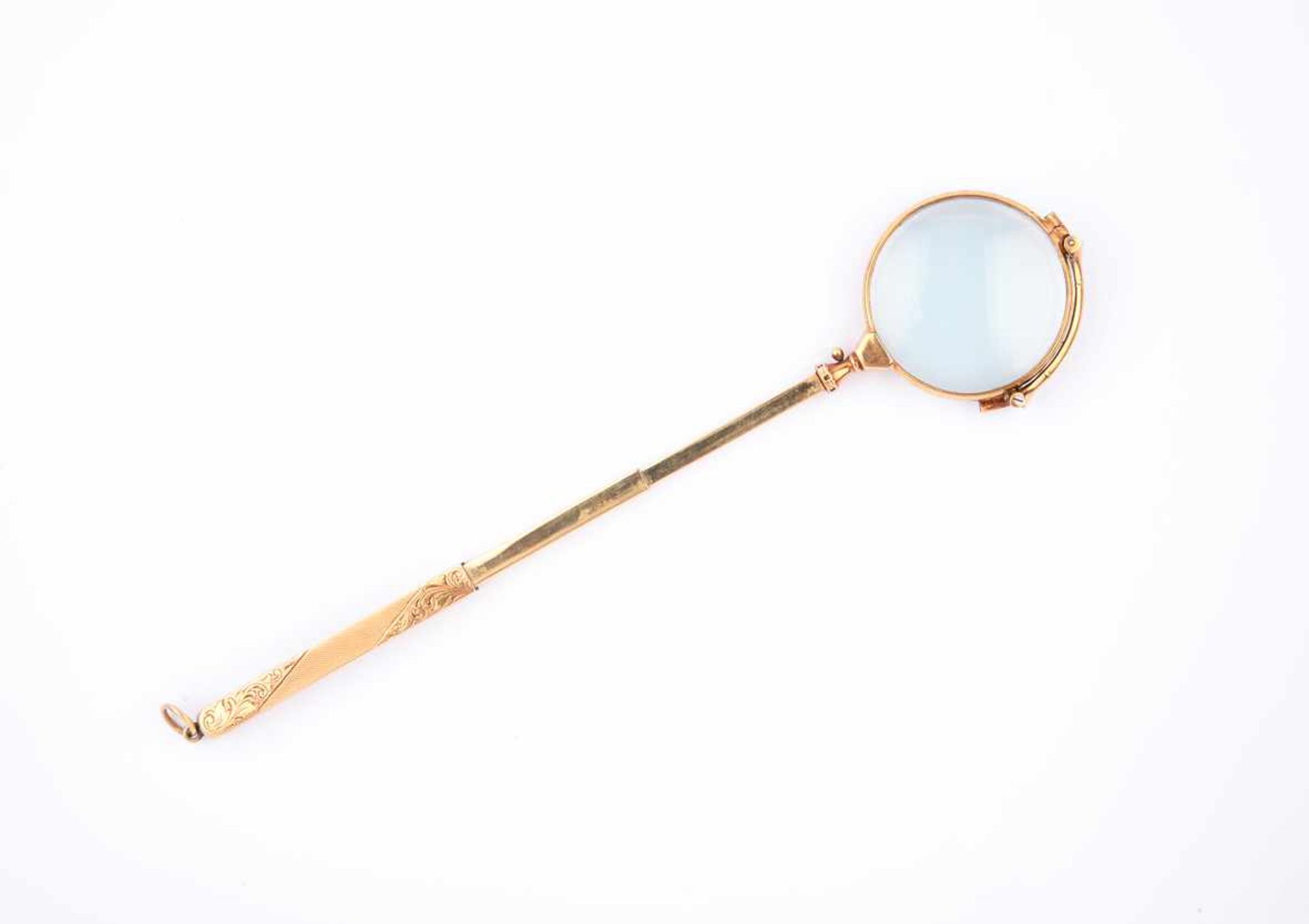 Antike Lorgnette, Theaterbrille. Jugendstil, Gold 585, fein graviert. Maße ca. 12 x 4,5cm, Gewicht - Bild 4 aus 5