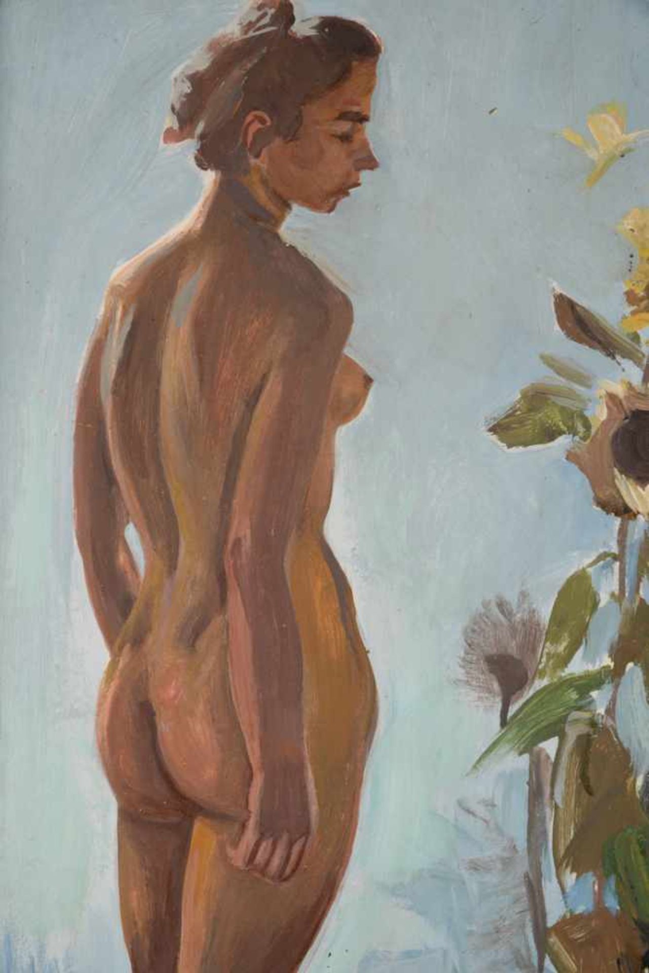 Weiblicher Akt mit Sonnenblumen.August Garbe (Niedersächsischer Kunstmaler, Akademie der bildenden - Bild 3 aus 7