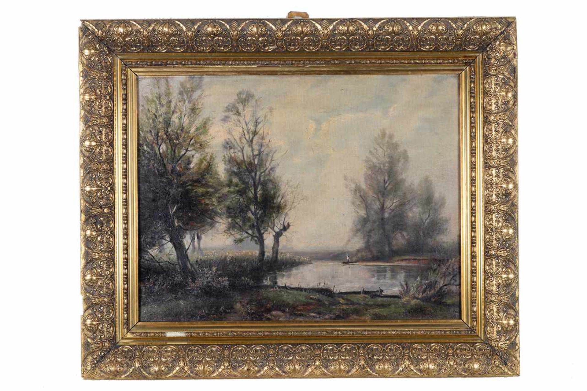 Fischer in nebeliger Landschaft.Öl auf Karton, Datierung um 1870, augenscheinlich unsigniert, - Image 2 of 5