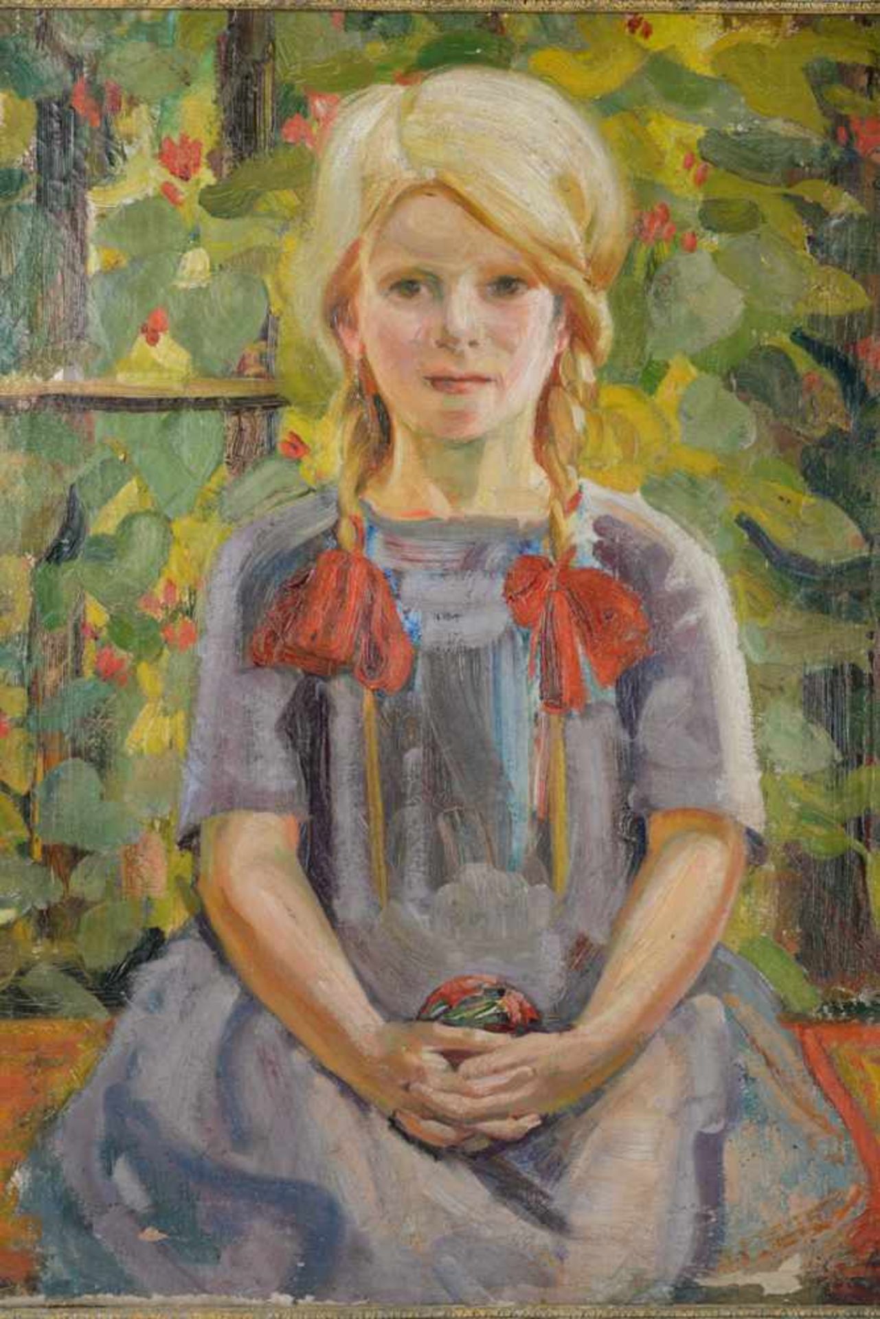 Kind im Garten, Blondes Mädchen.August Garbe (Niedersächsischer Kunstmaler, Akademie der bildenden - Bild 6 aus 9