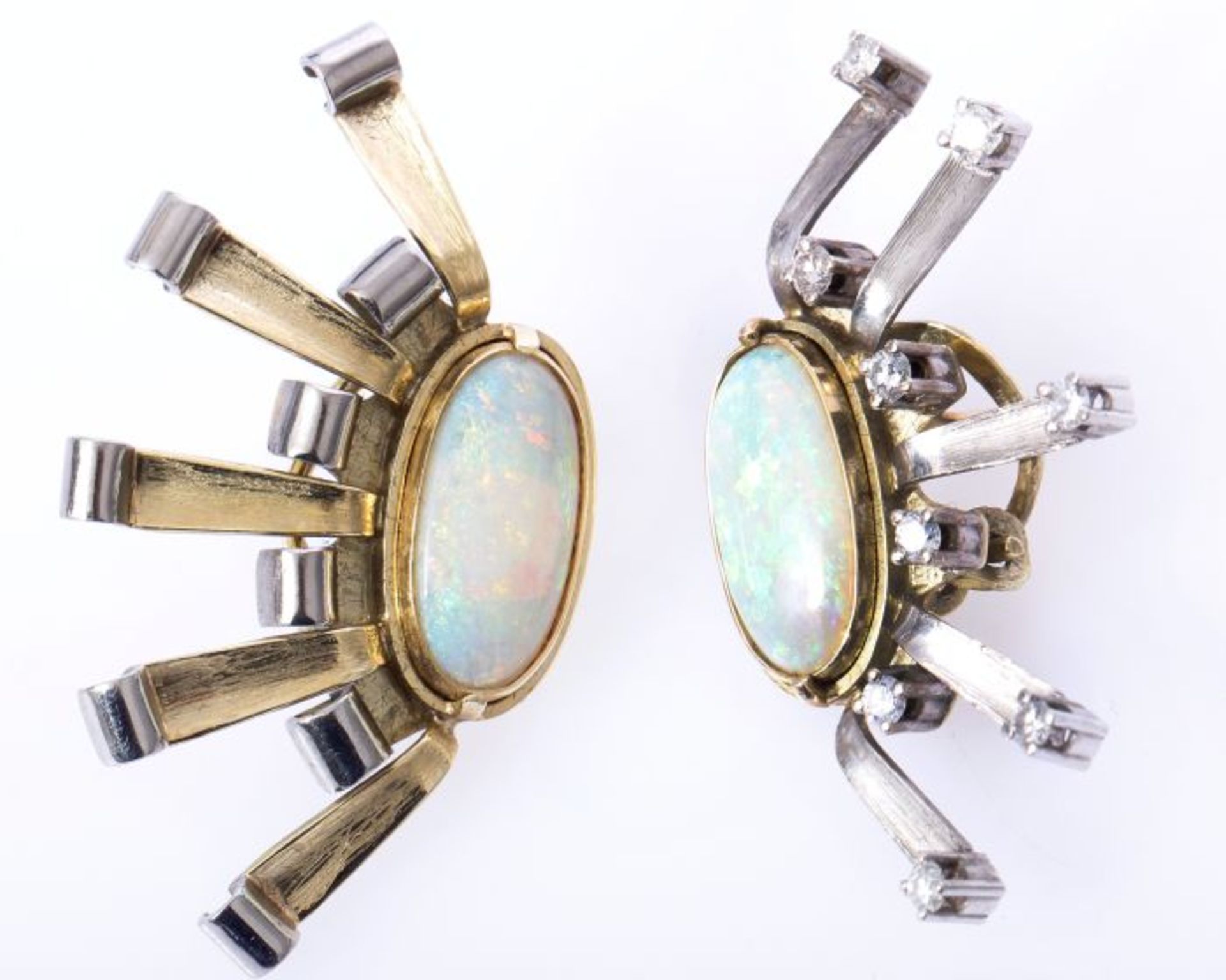 Design Ohrclips mit Brillanten und Opal aus 585 Weiß- und GelbgoldOhrstecker, Einzelanfertigung