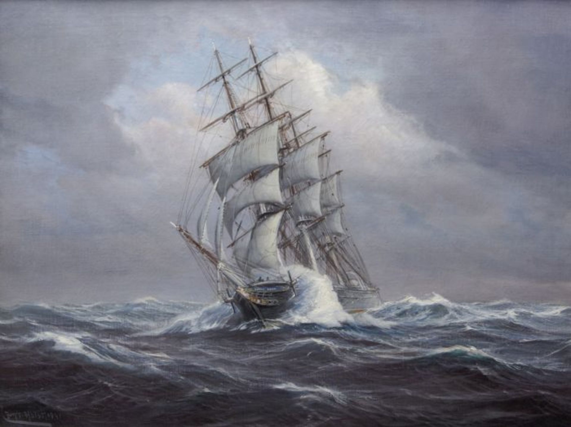 Johannes Holst (1880 in Hamburg - 1965 ebda)Darstellung des Dreimasters Cutty Sark auf hoher See, Öl
