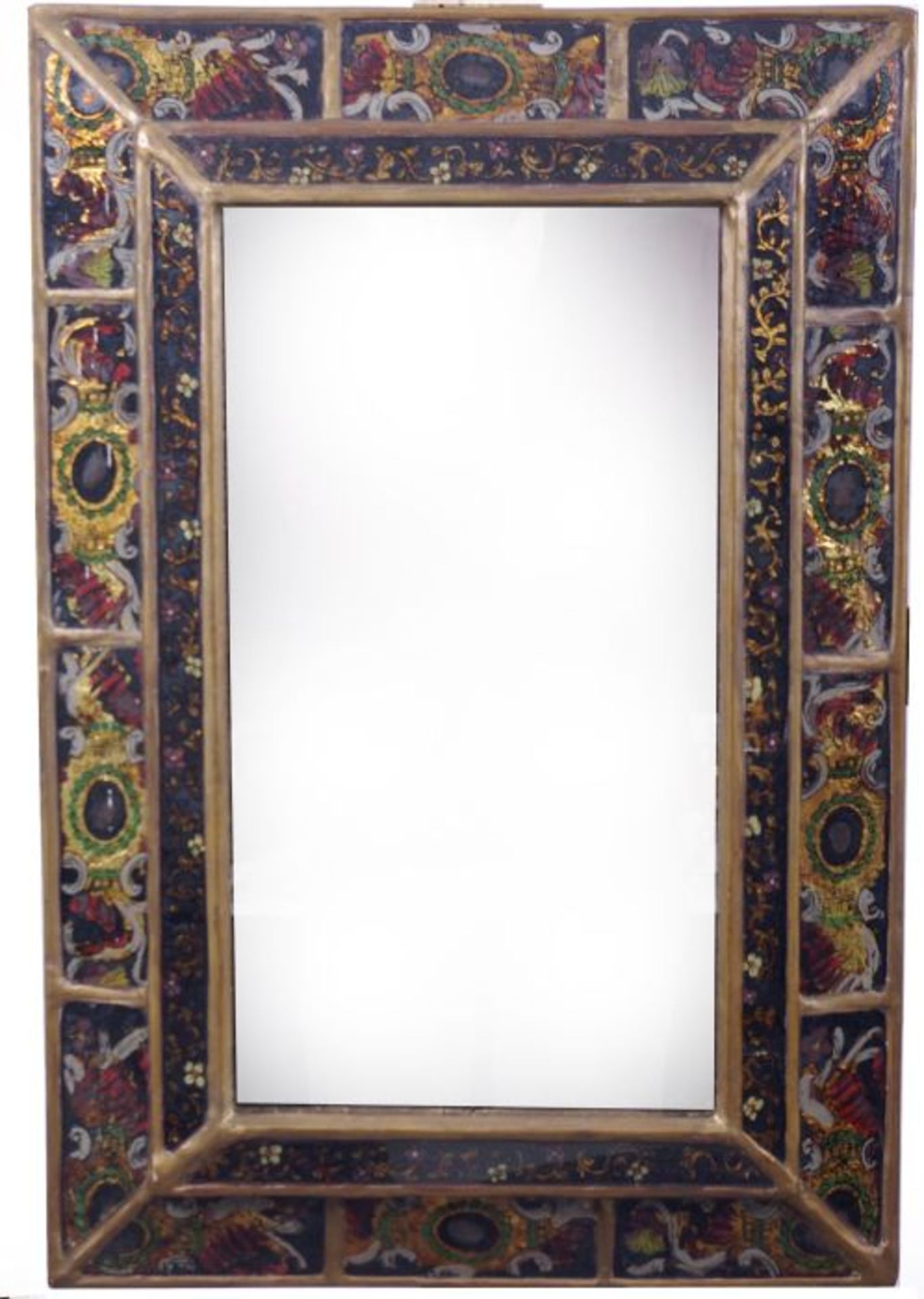 Kleiner Wandspiegelwohl süddeutsch, um 1900, rechteckiger Spiegel, breiter, getreppter Rahmen m.