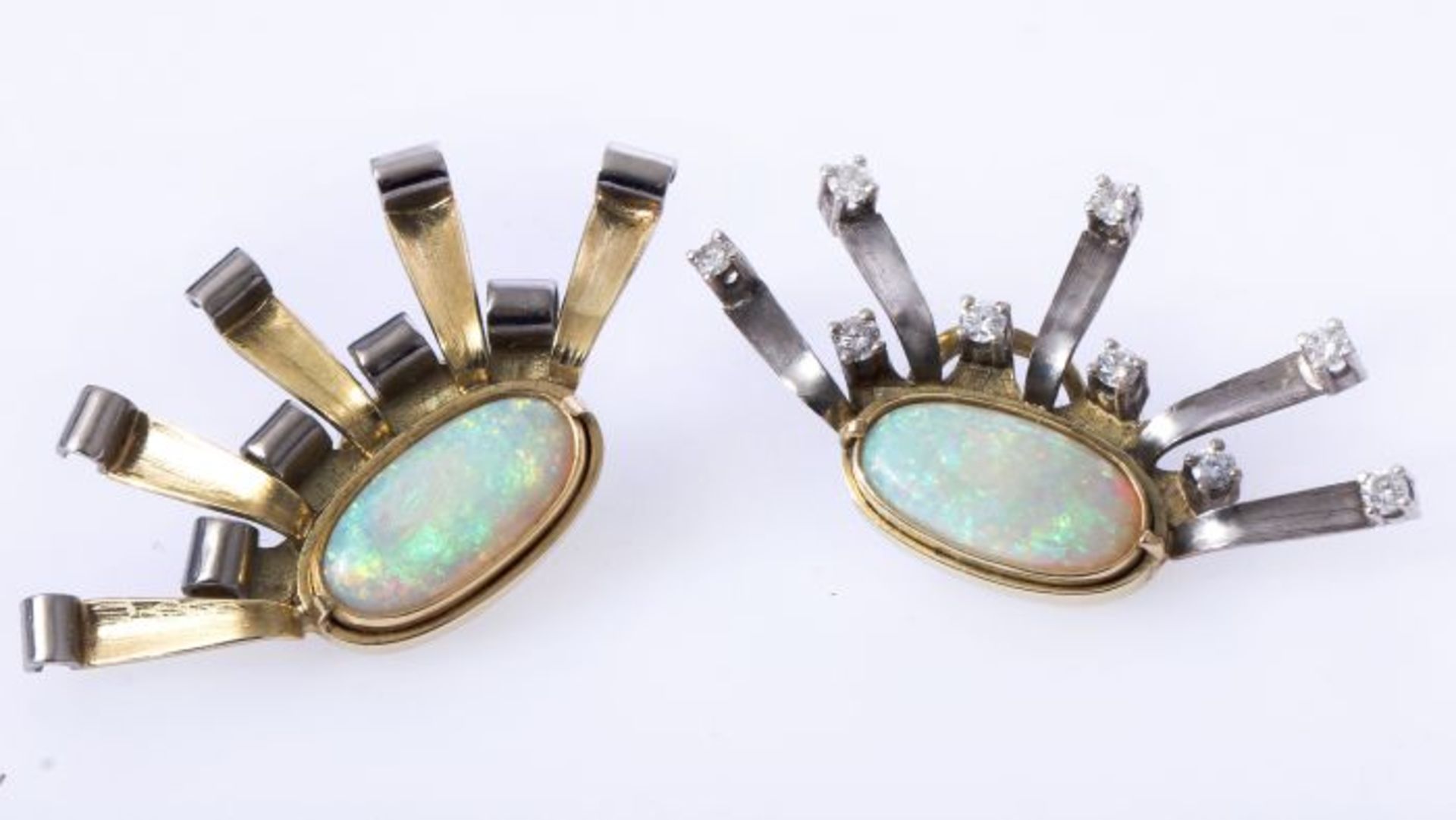 Design Ohrclips mit Brillanten und Opal aus 585 Weiß- und GelbgoldOhrstecker, Einzelanfertigung - Image 2 of 3