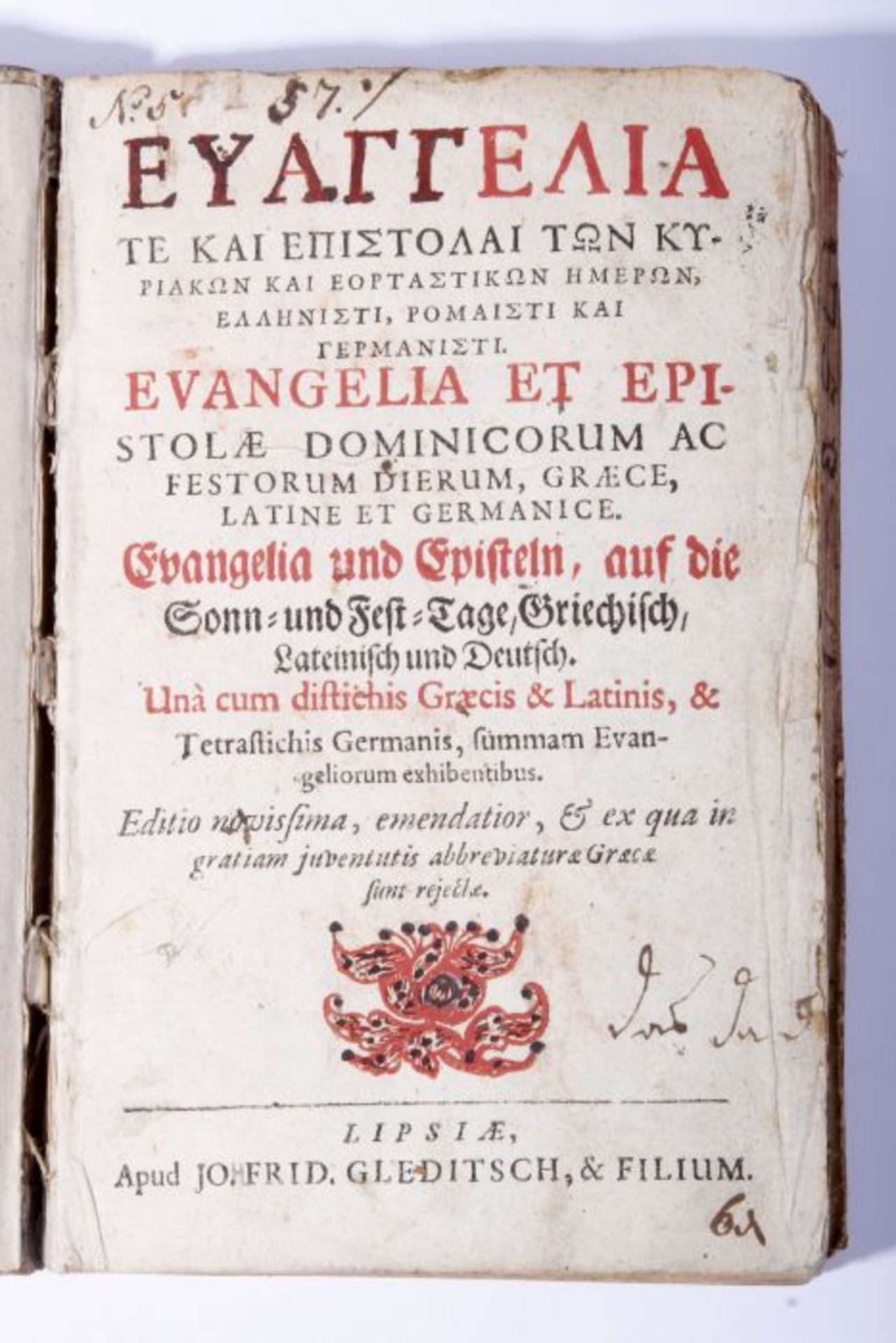 Evangelia und Episteln, auf die Sonn- und Fest-TageBuch, Griechisch, Lateinisch und Deutsch, Jo. - Bild 2 aus 2