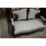 ****Ex Luddington Manor****An Edwardian mahogany framed two seater settee, with open arms,