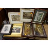 Hunting interest: pair of dogs with hounds, pair of dogs chasing fox, etching,