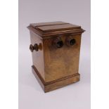 A Victorian burr walnut table top stereo card viewer,