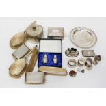 Mixed box of Silver items to include, brushes, napkin rings, salts, salt pots, etc.