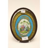 A Sevres type porcelain plaque, the oval courting scene,