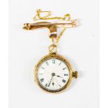 A 15ct gold fob watch London import 1908, Crown writing Swiss lever movement,