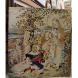 An early 20th Century tapestry depicting a lady and a child with dogs,