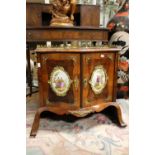 A French walnut veneered cabinet top, probably 19th Century, the top with a brass gallery,