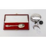 Collection of various silver items including jewellery box, spoon necklace,