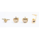 Coronet set, gold plated stud and cufflinks, one stone missing,