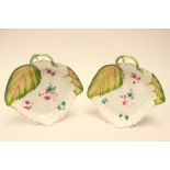 ****Ex Luddington Manor****A pair of Chelsea style leaf moulded china dishes, with twig handles,