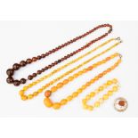 A group of Amber/copal type and plastic/resin bead necklaces and bracelet,