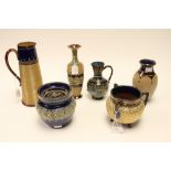 A collection of Royal Doulton and Doulton Lambeth pottery including Doulton Lambeth vase by Louisa