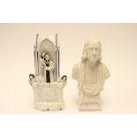 A Staffordshire flatback John Wesley clock figure and a parian bust of Wesley (2) condition: