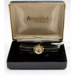 Ladies Accurist 9ct gold strap,