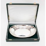 An Elizabeth II plain silver oblong serving dish, engraved with initials on the reverse base,