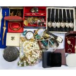 A collection of costume jewellery and silver, to include gilt metal and white metal pendants,
